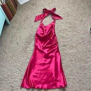 Amazon women pink silk halter short dress size small